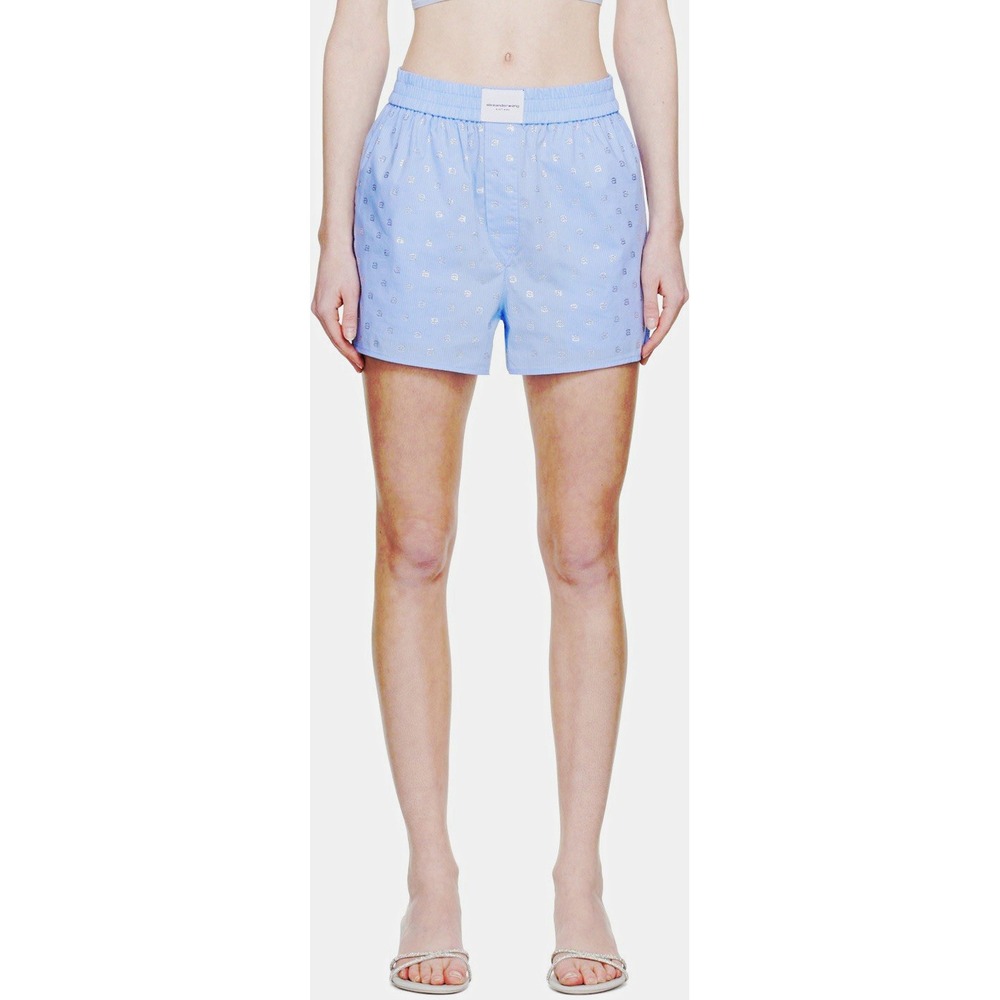 alexanderwang Women's Blue Striped Rhinestone Sleep Boxer Shorts, Size L